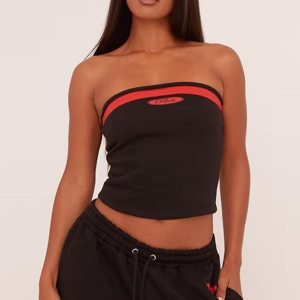 I am gia Women's Black and Red Crop-top - Picture 2 of 6